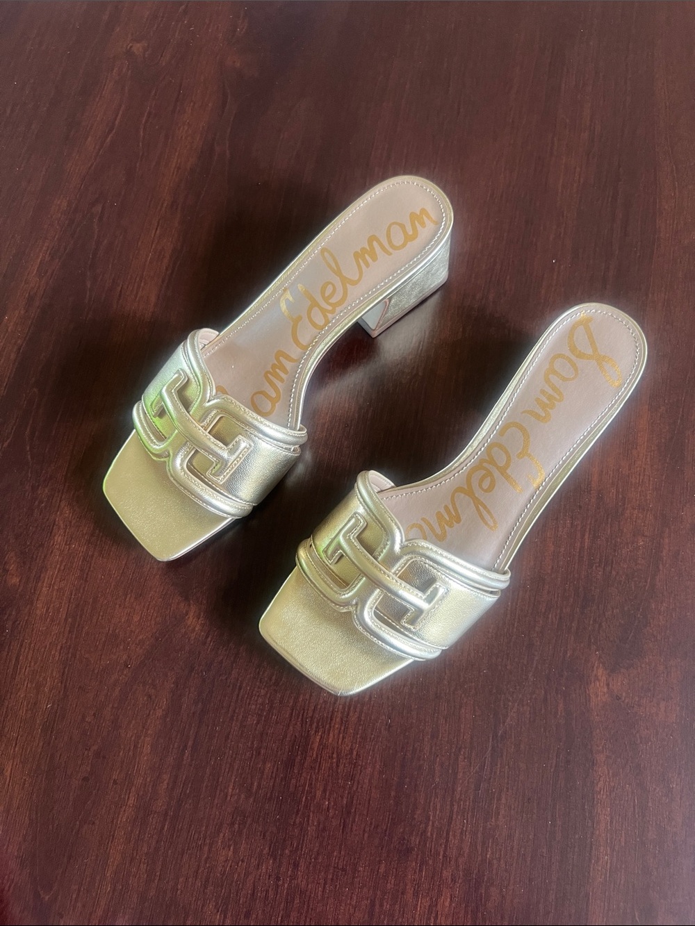 Sam Edelman Waylon Metallic Gold Slide On Block Heel Sandals Size 9